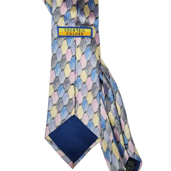Colorful Cocktail Colors 100% Silk Necktie W/ Pastel Geometric Design - Picture 6 of 6